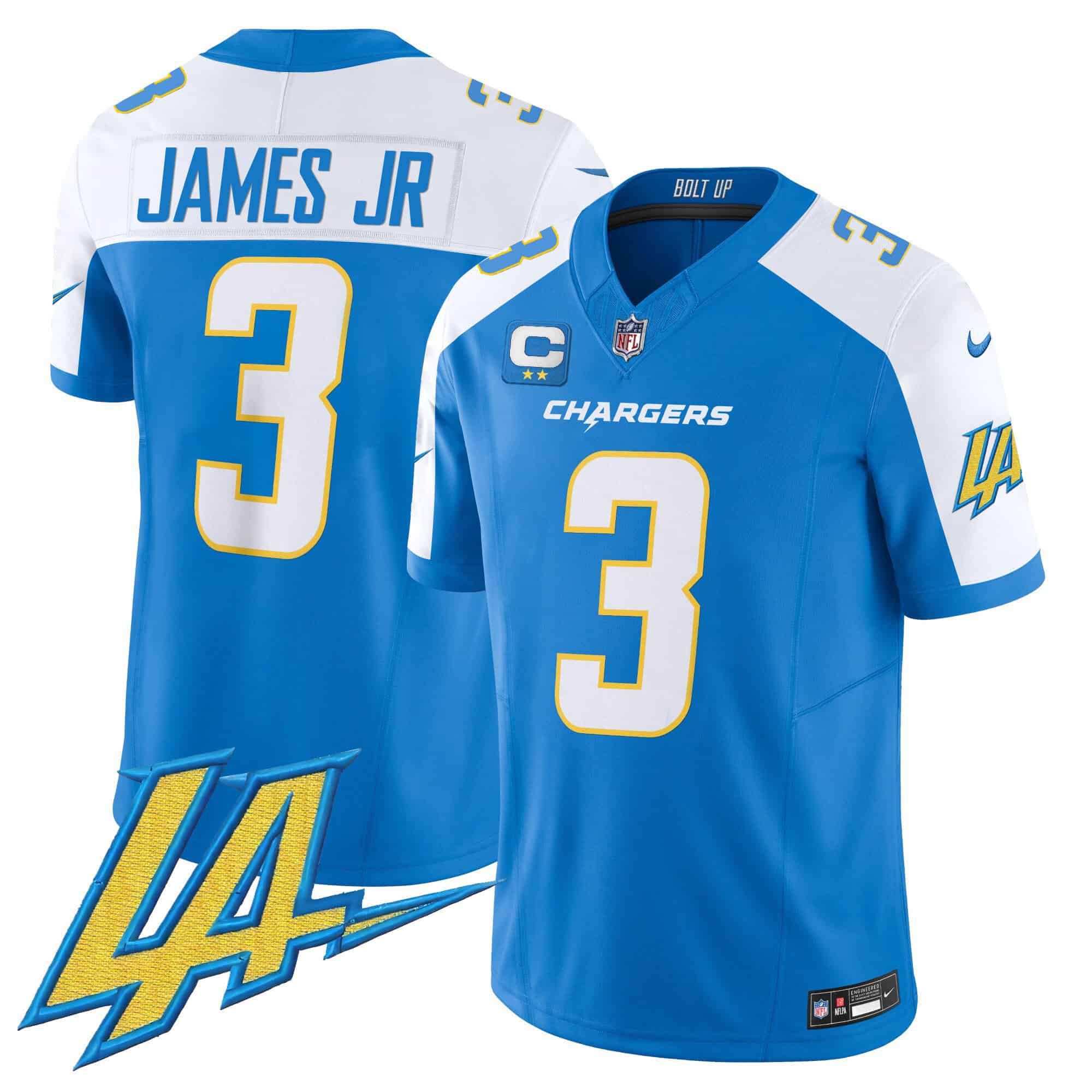Men Los Angeles Chargers 3 James jr Light Blue 2024 Nike Vapor Limited NFL Jersey